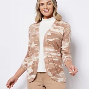 Isaac Mizrahi Live! True Denim Open Front Sweater Cardigan Neutral Large